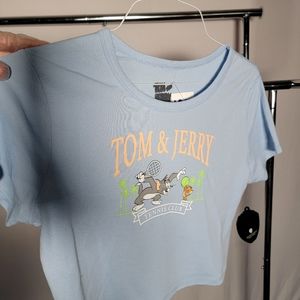 TOM AND JERRY Tennis Club Blue  Cropped T shirt.